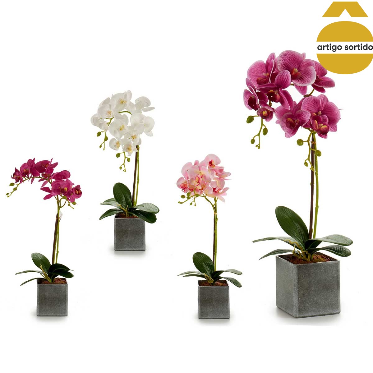 Vaso cinza com orquídea 51cm