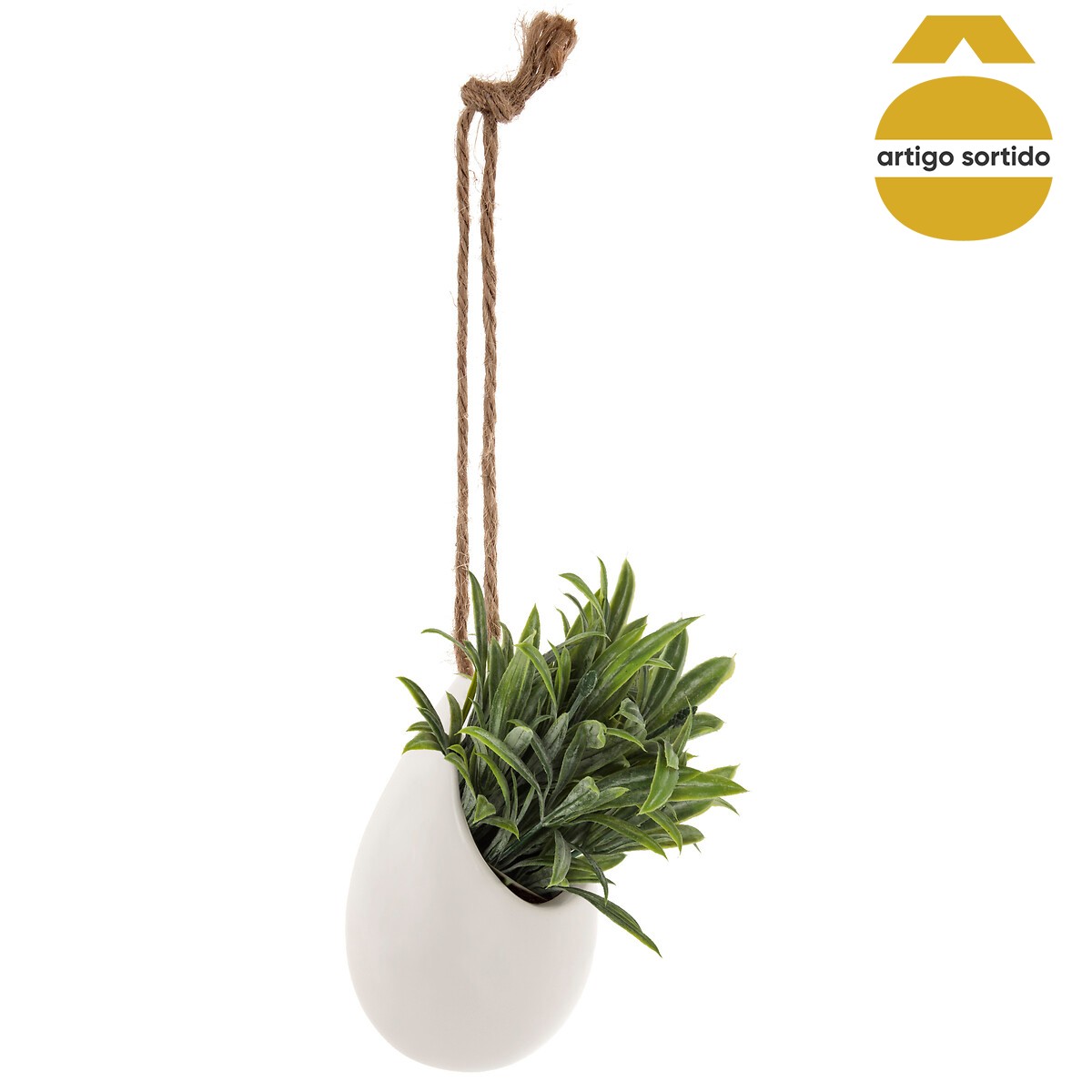 Vaso cer&acirc;mica suspenso com planta 9,5cm