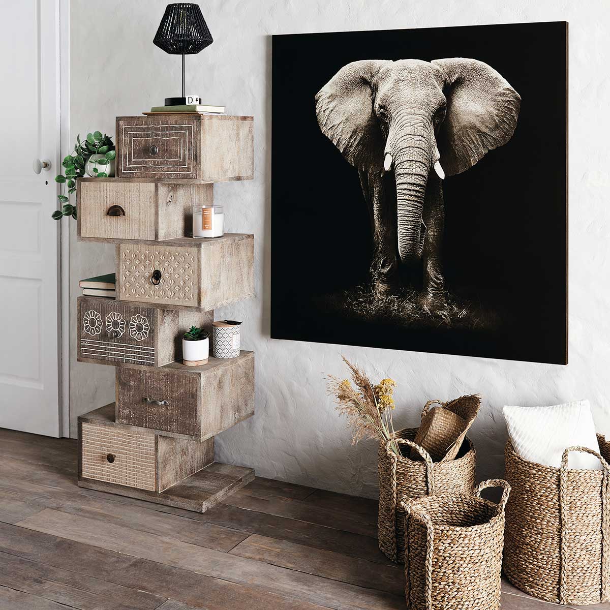 Candeeiro de mesa JILY preto ETNIC em corda,  Candeeiro de mesa JILY preto ETNIC em corda