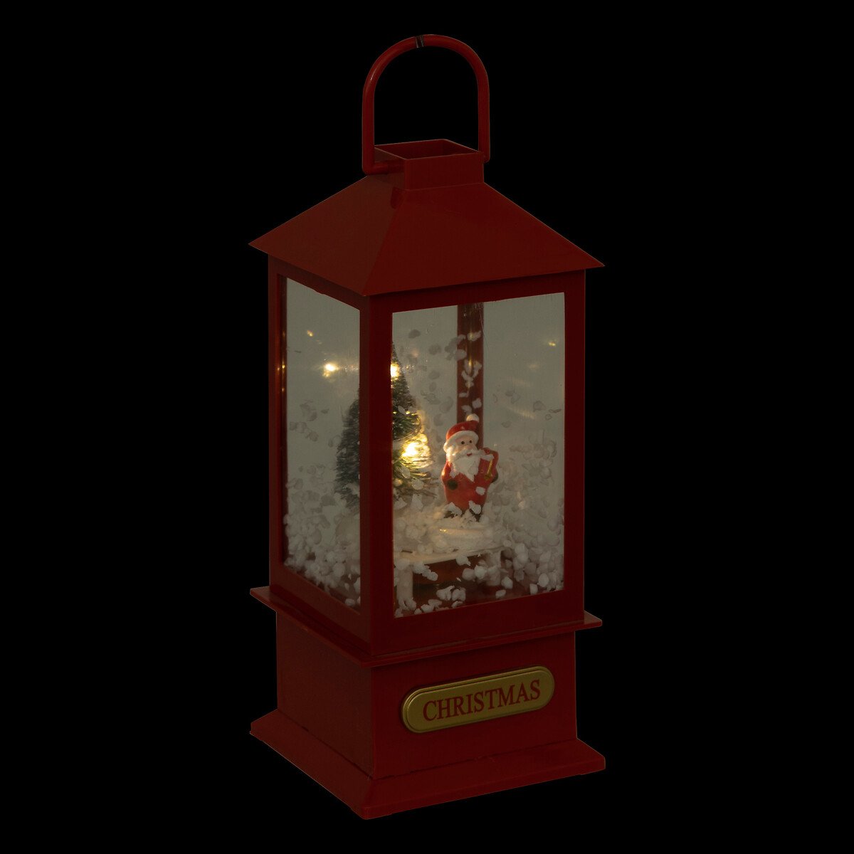 Lanterna com neve e led 19,5cm,  Lanterna com neve e led 19,5cm