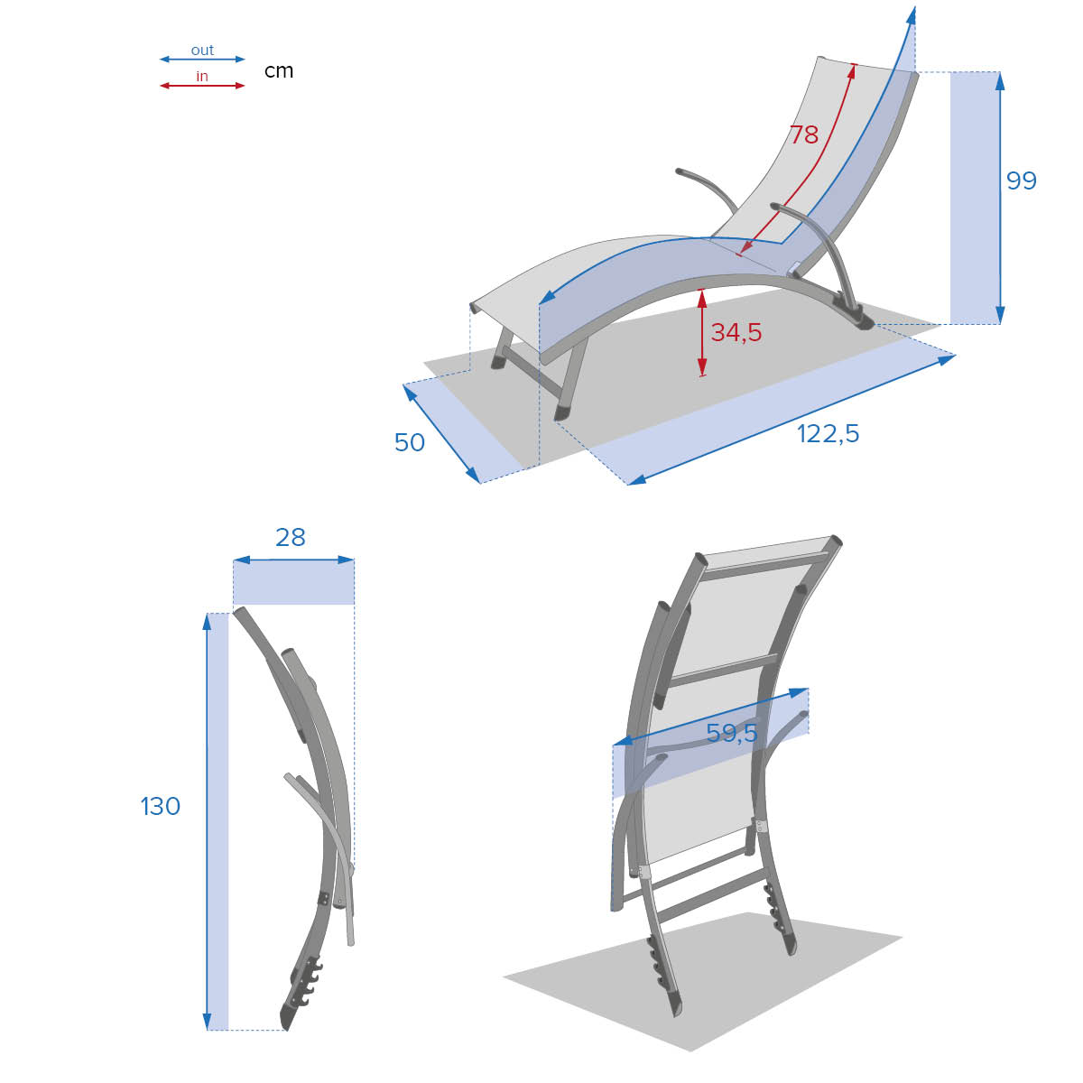 Espreguiçadeira SAMBA azul canard e graphite