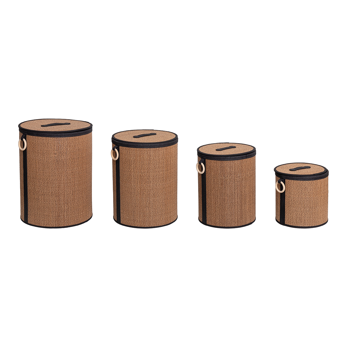 Cesto wc em bambu com tampa e alça de madeira 48cm,  Cesto wc em bambu com tampa e alça de madeira 48cm