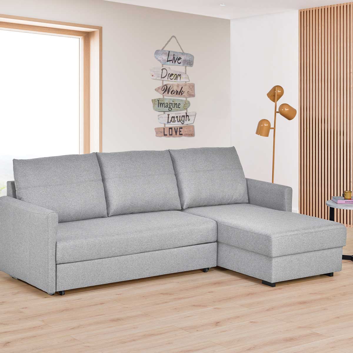 Sofá Cama Alicante Cinza Com Chaise Longue hôma