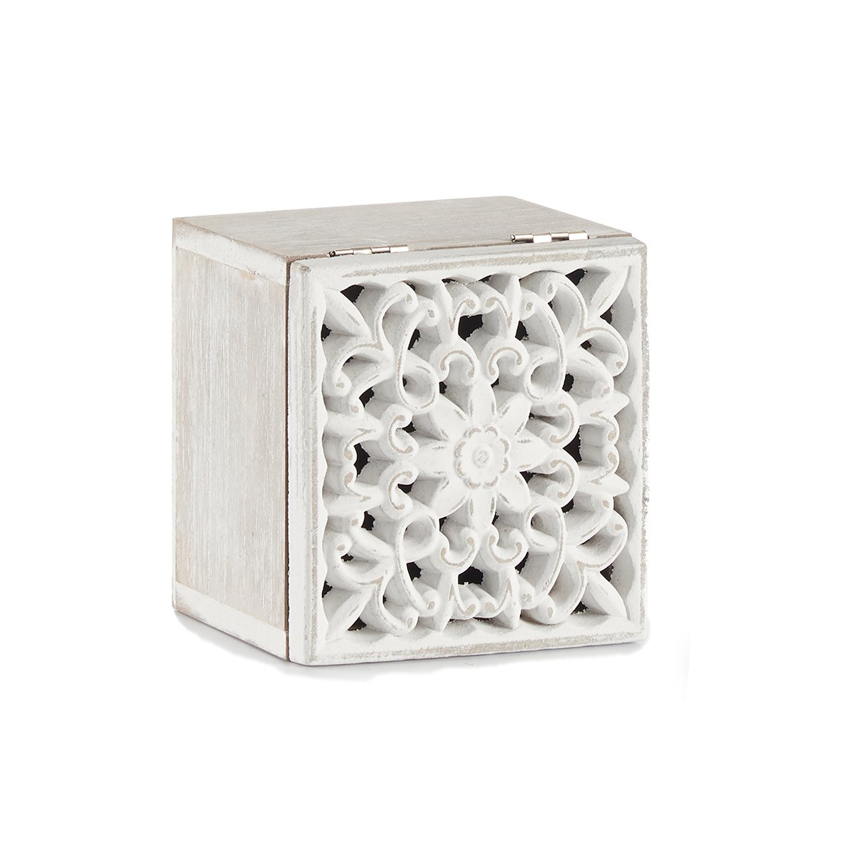 Caixa decorativa branca perfurada em madeira 11,5x11,5cm