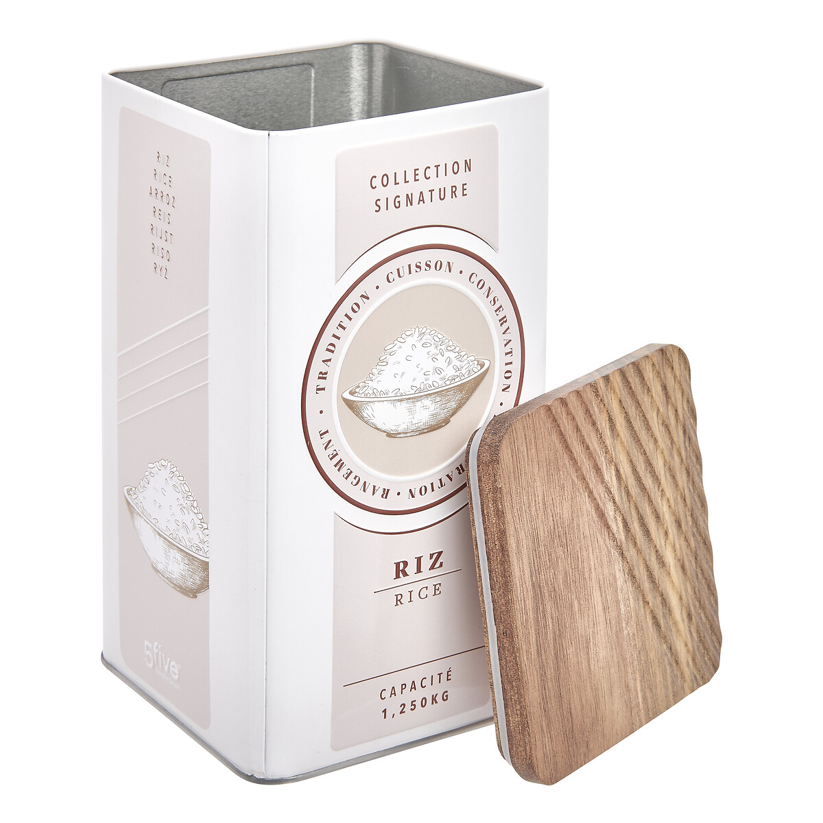 Lata para arroz bege de metal com tampa