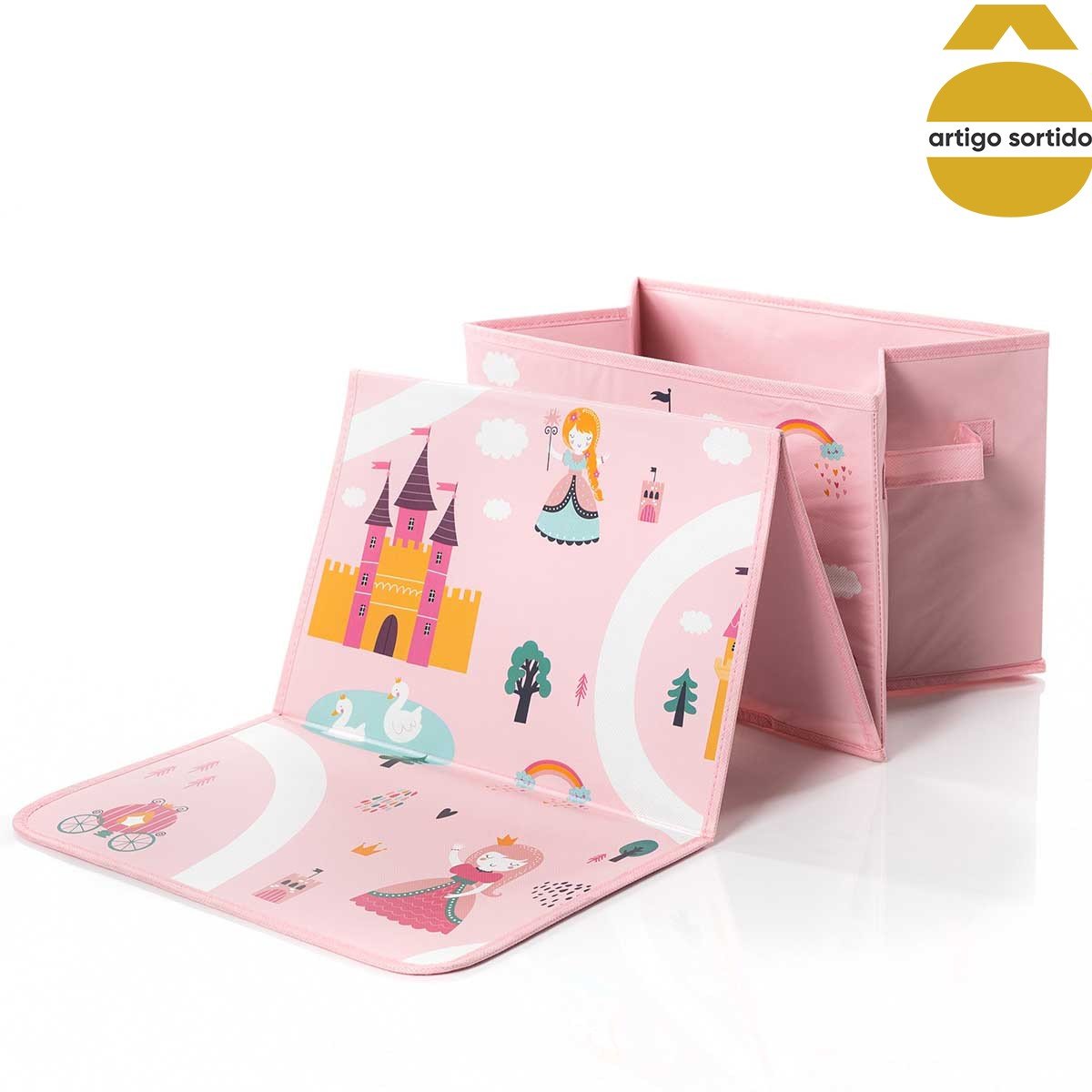 Caixa de arruma&ccedil;&atilde;o com tapete de atividade 38x2,5x25cm