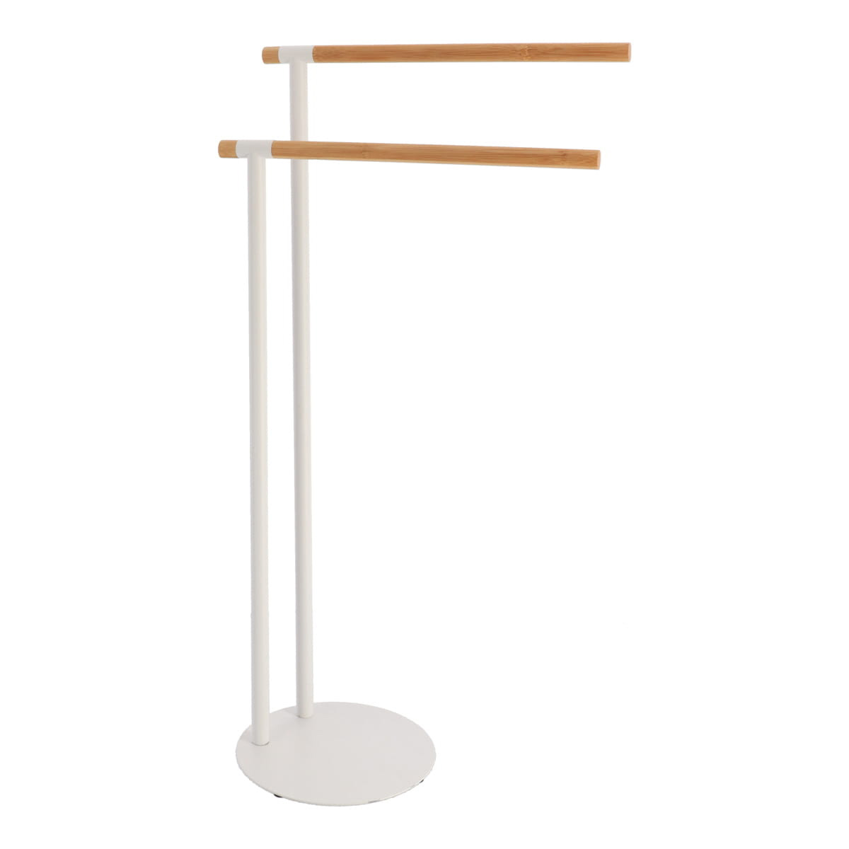 Toalheiro wc branco em metal com 2 barras em bambu,  Toalheiro wc branco em metal com 2 barras em bambu