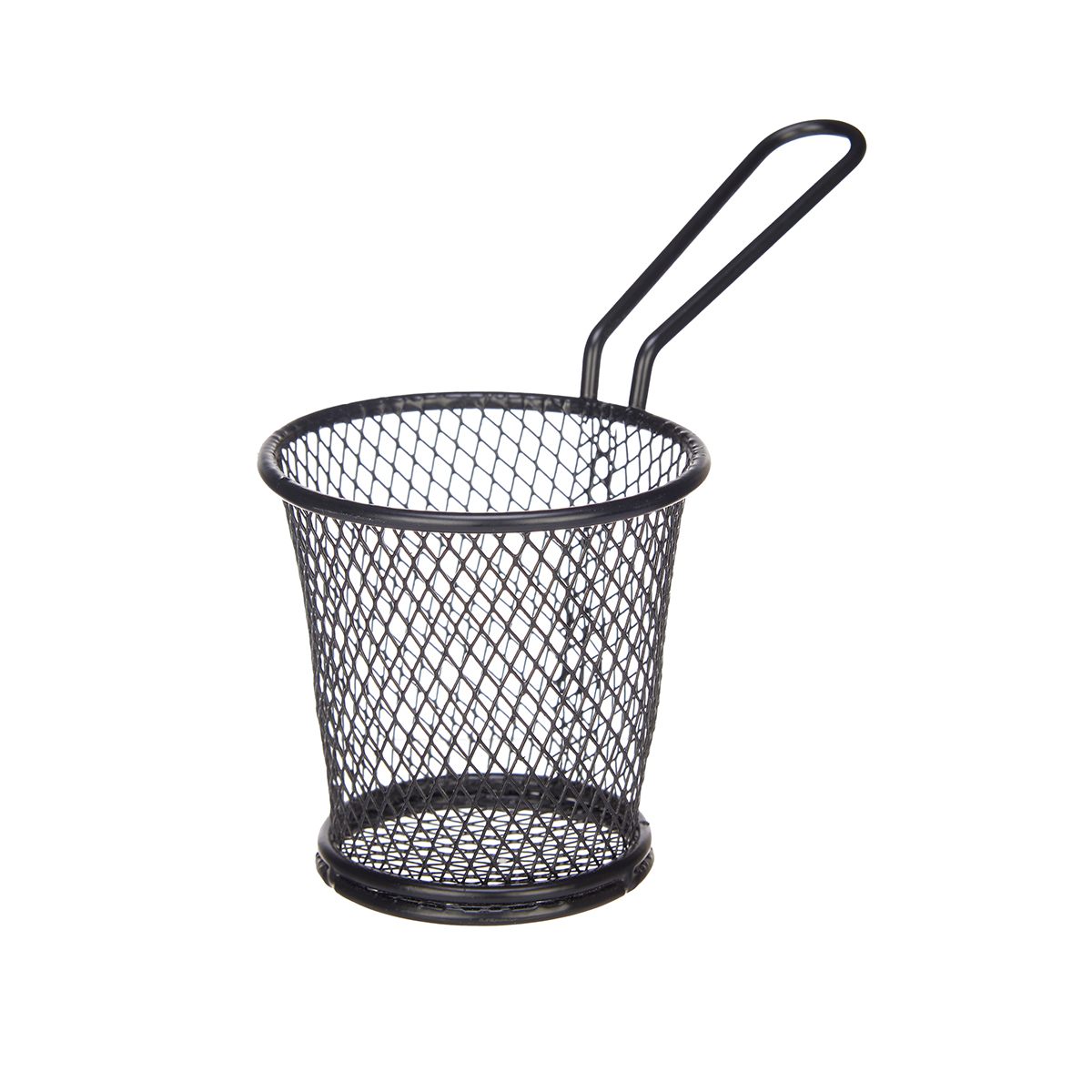 Cesto para servir preto em metal com pega