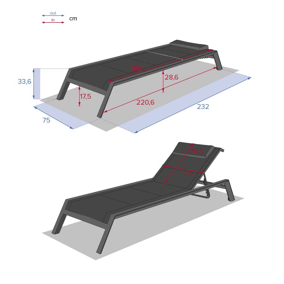 Espreguiçadeira ALLURE poivre e cinza graphite