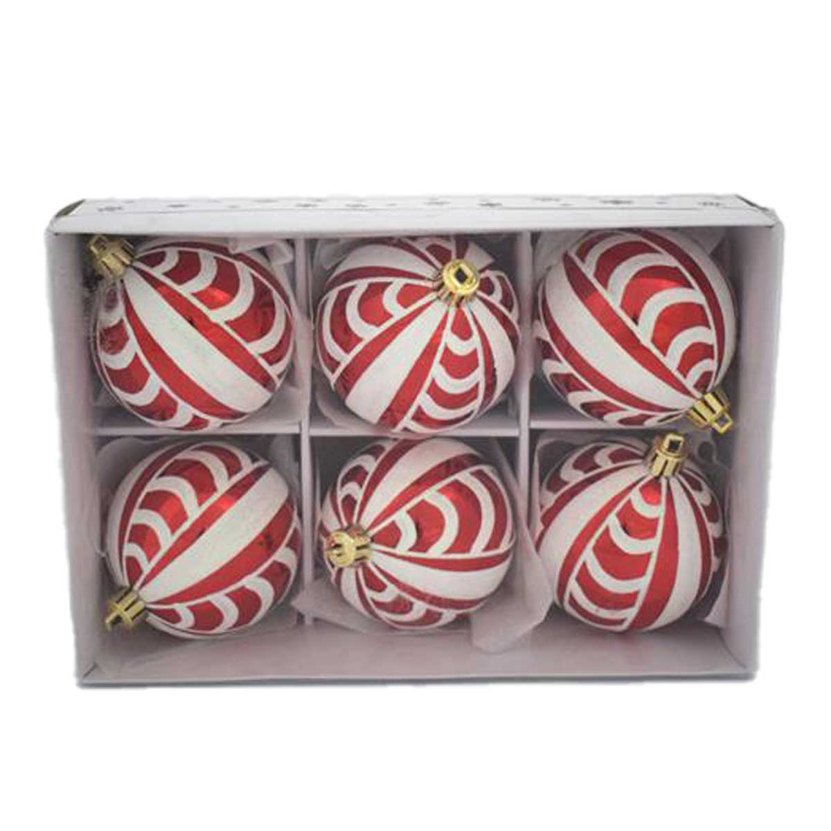 Conjunto de 6 bolas vermelho e branco com glitter 8cm