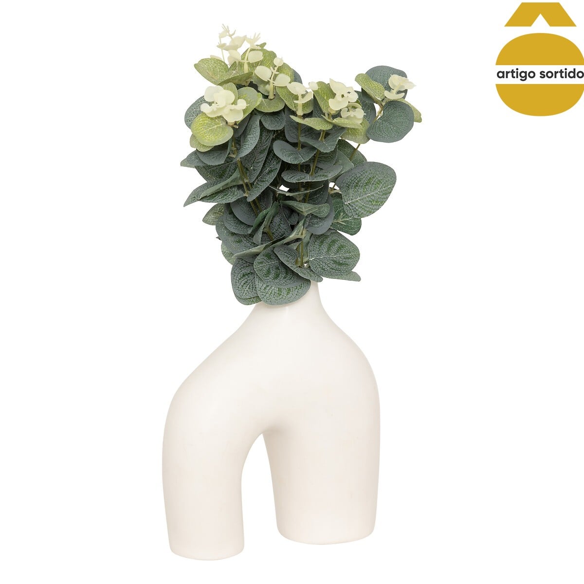 Vaso de eucalipto SUZA branco de cer&acirc;mica 37cm
