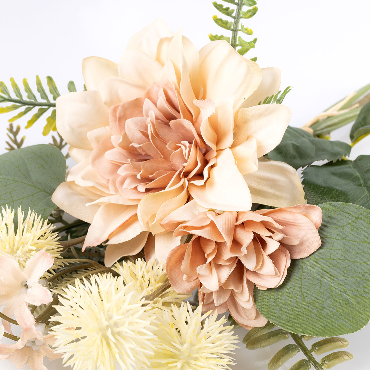 Bouquet artificial de d&aacute;lia com cardos rosa claro 30cm