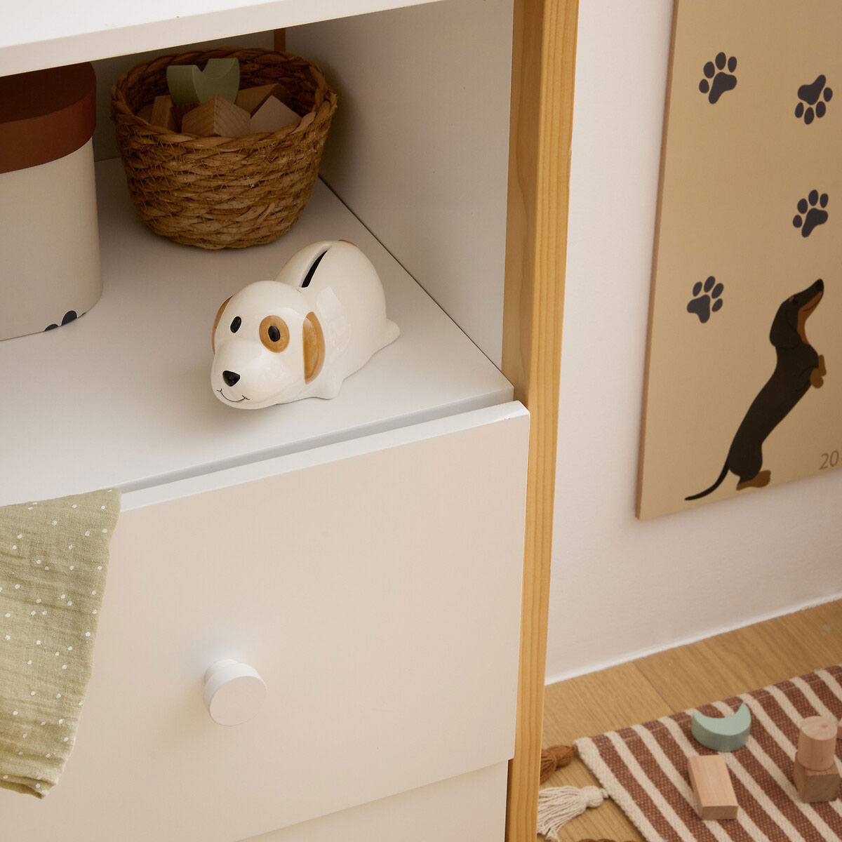 Mealheiro c&atilde;o branco e castanho 7cm