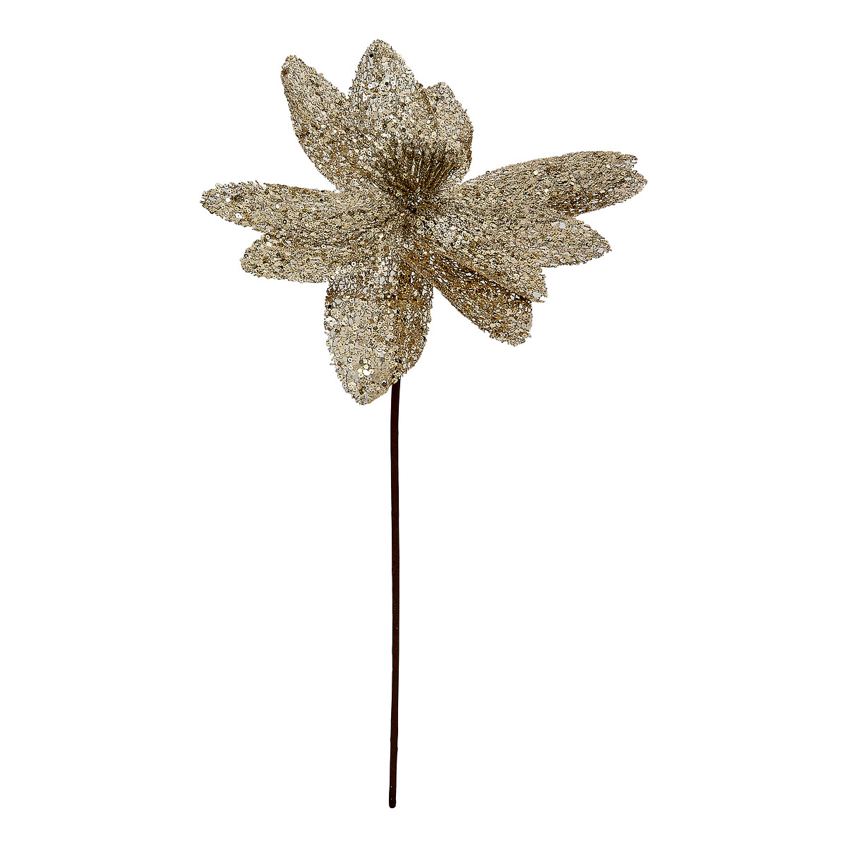 Haste poinsettia com brilhantes dourado 50cm