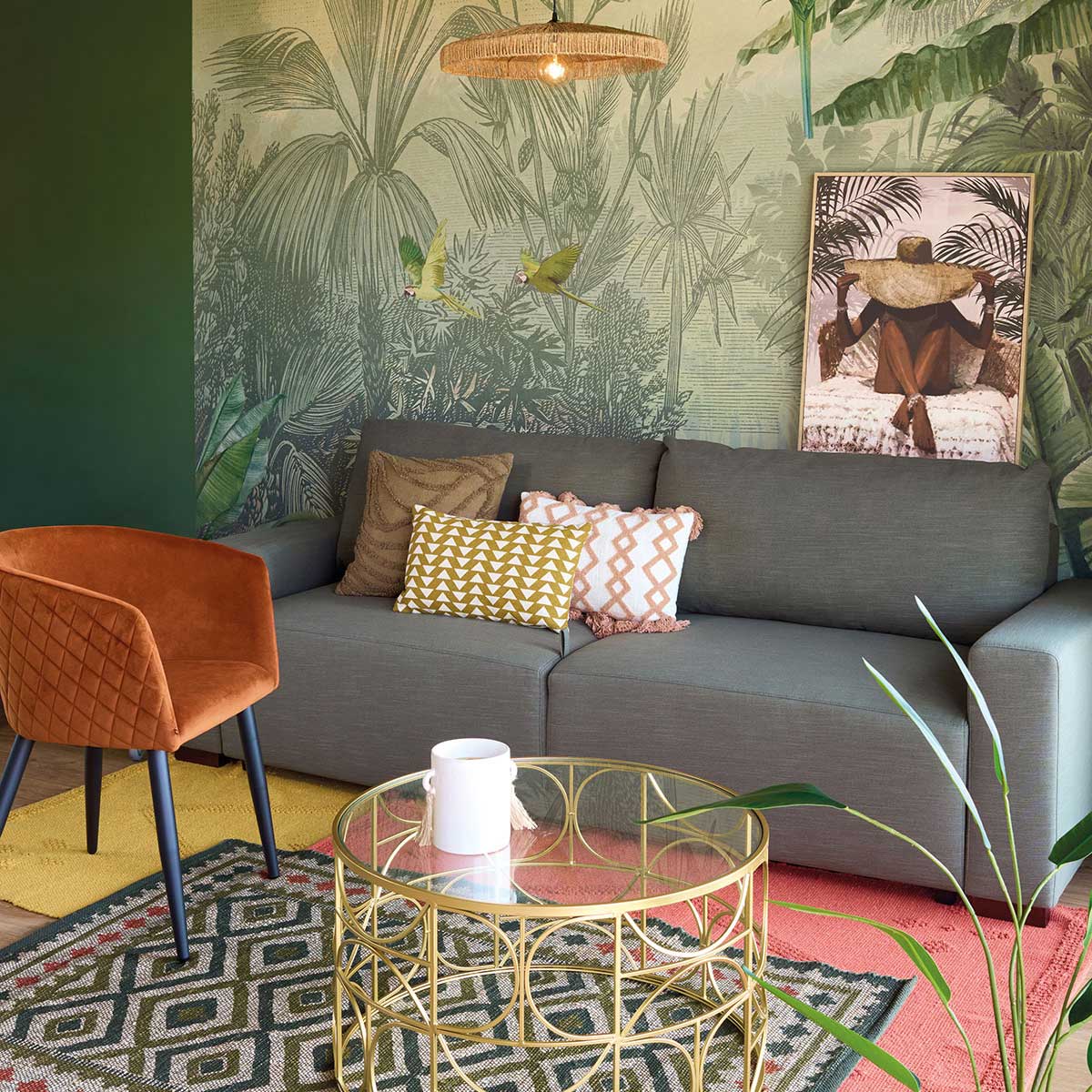 Candeeiro de teto BELLAMY bege em juta 58cm