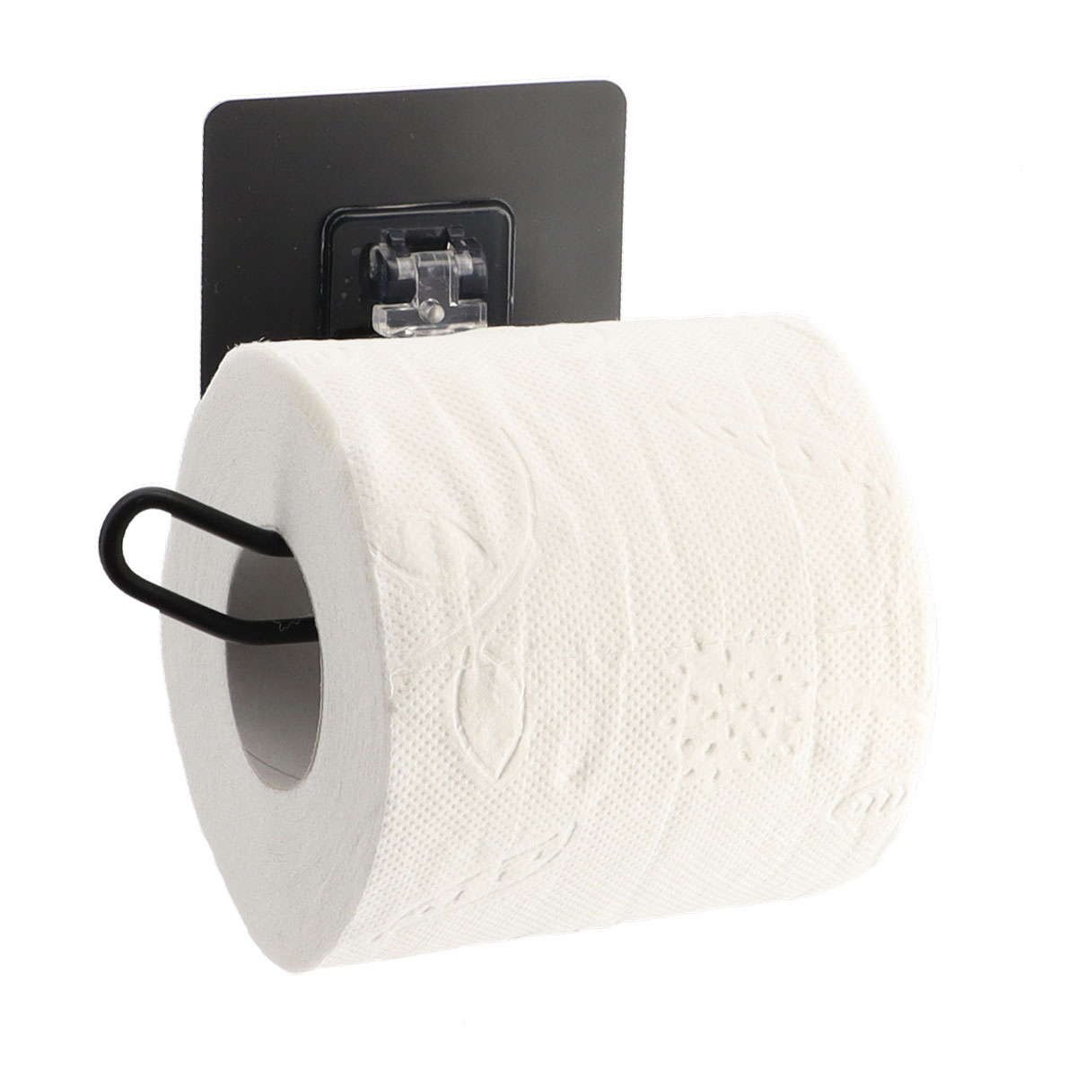 Porta rolos wc preto em metal com adesivo