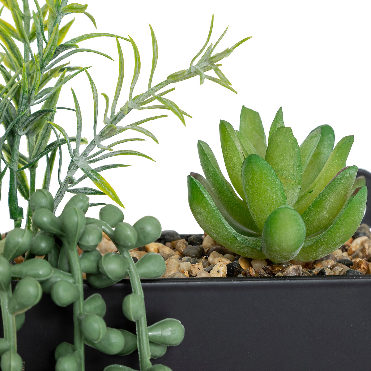 Vaso suspenso metal com plantas artificiais