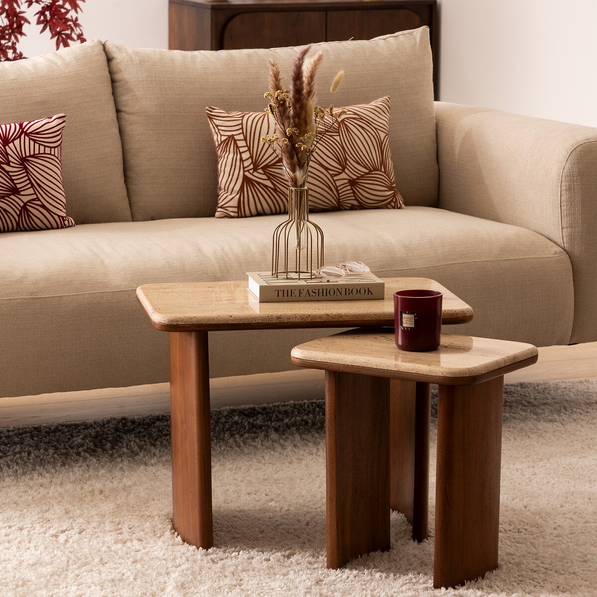 Conjunto de 2 mesas de apoio JIVAN em madeira acácia