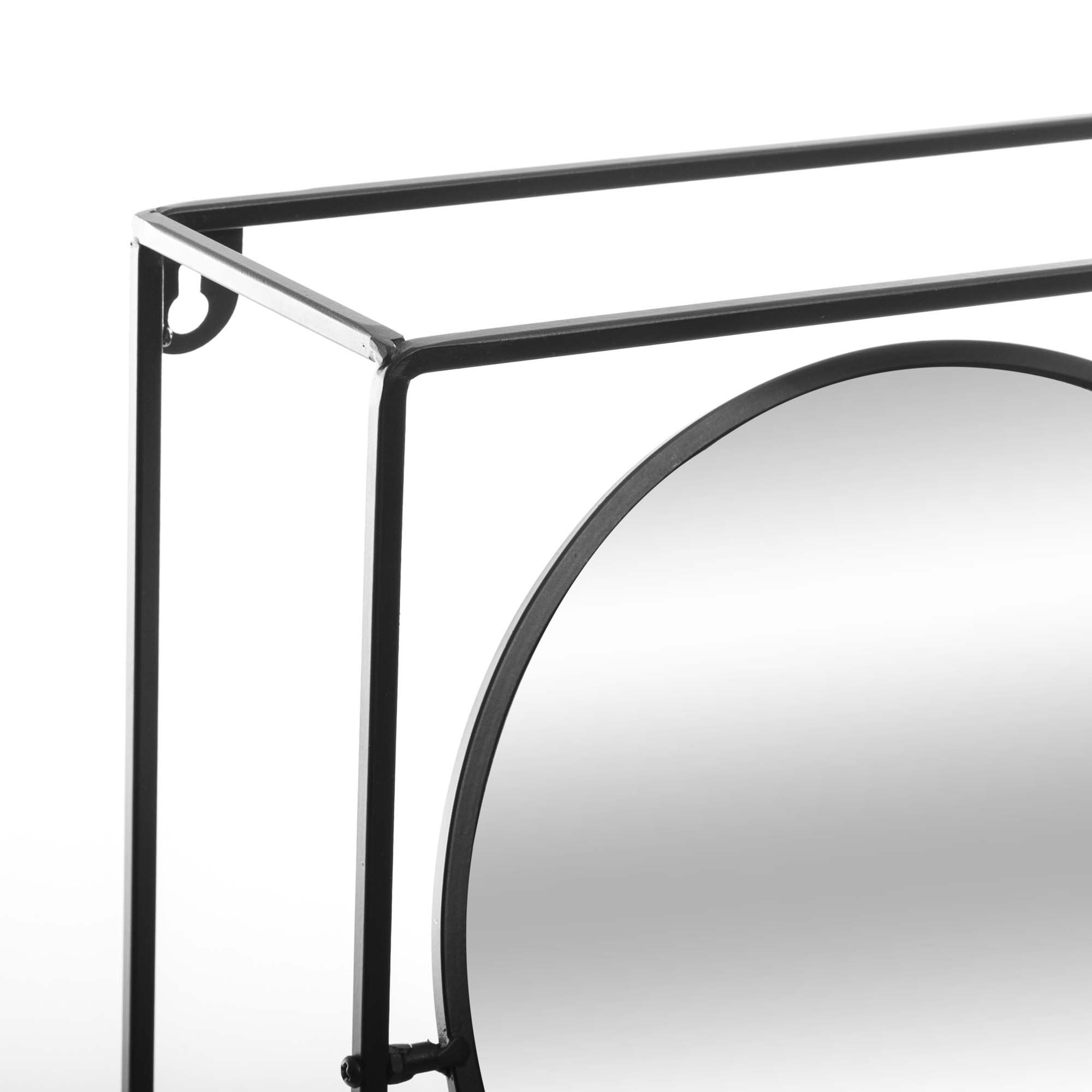 Estante preta com espelho