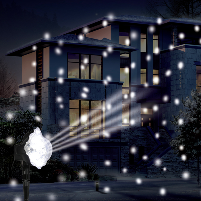 Projetor luminoso exterior com efeito neve branco