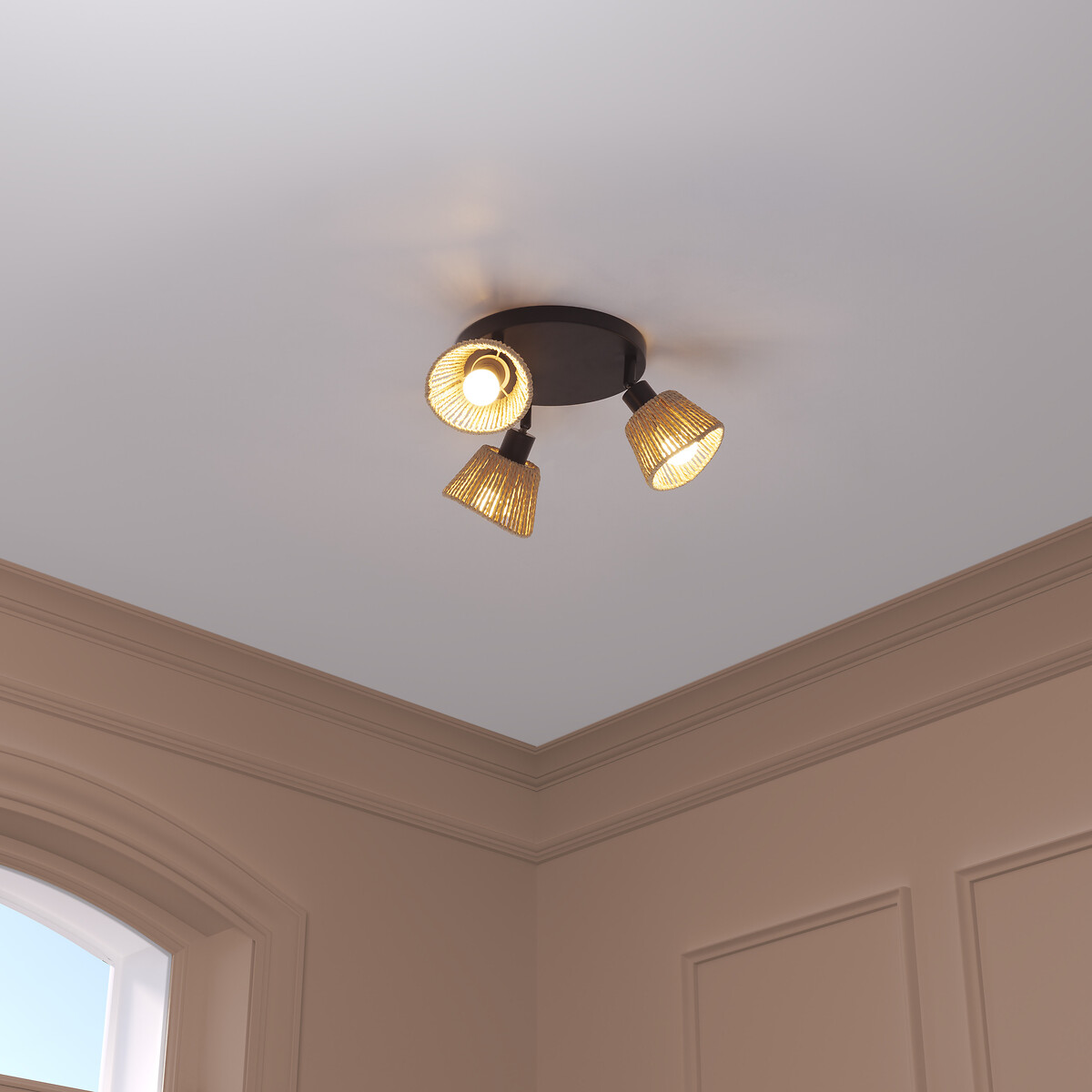 Candeeiro de teto MYHA bege em corda com 3 focos