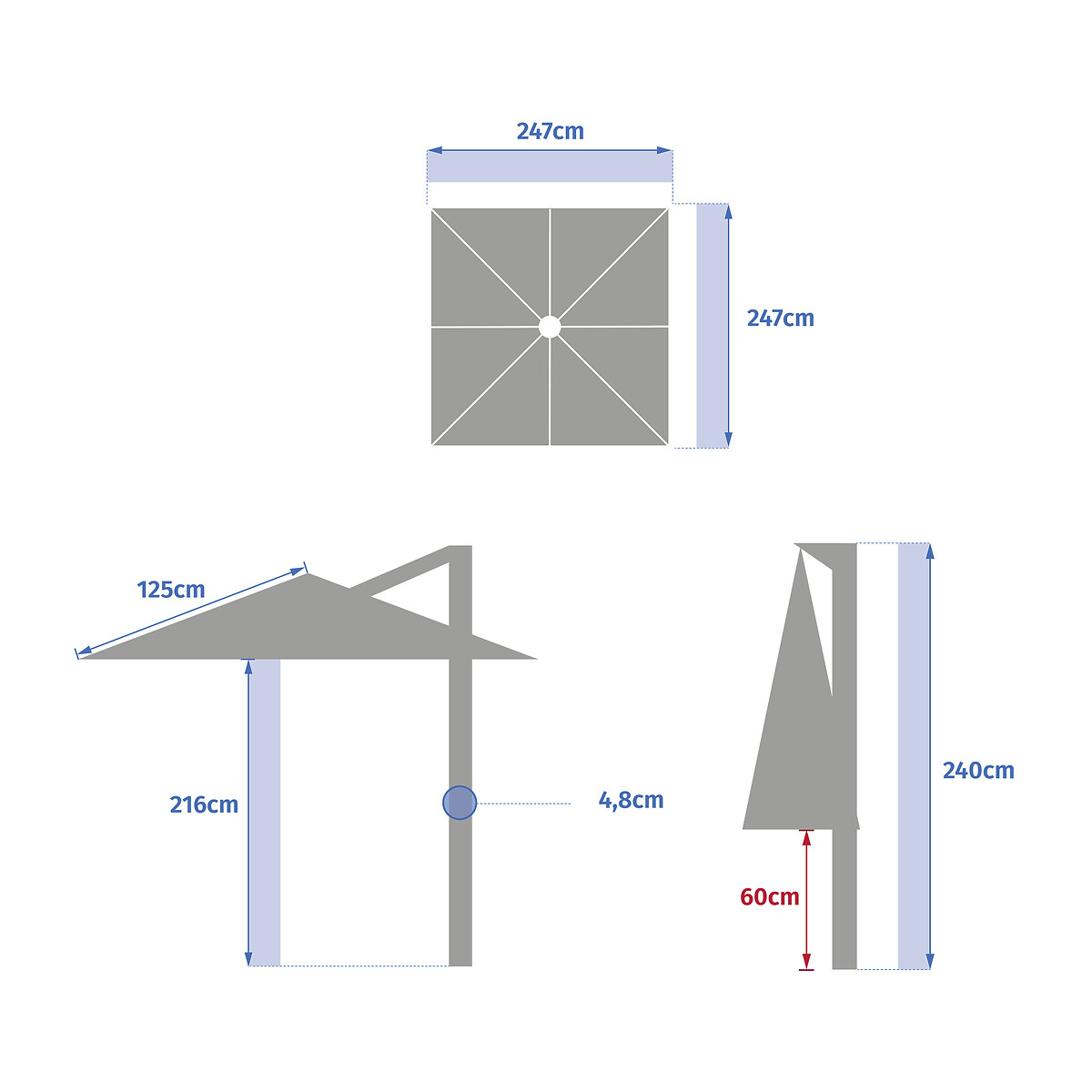 Guarda-sol MANOA descentrado argile bl&eacute; 2,5m