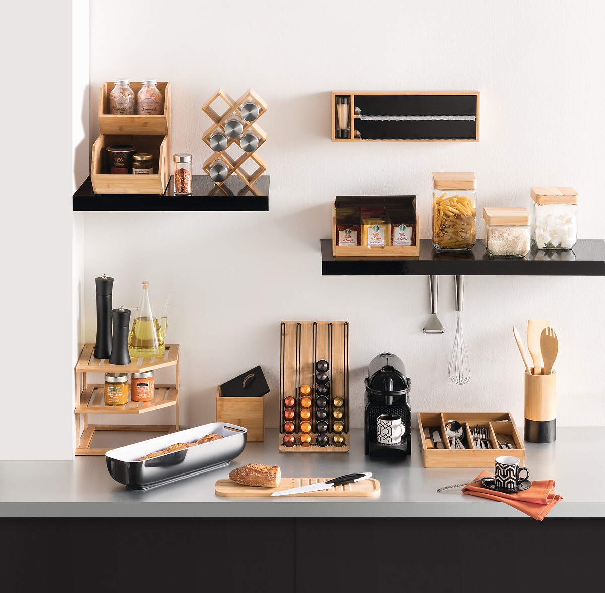 Suporte para 40 c&aacute;psulas em bambu