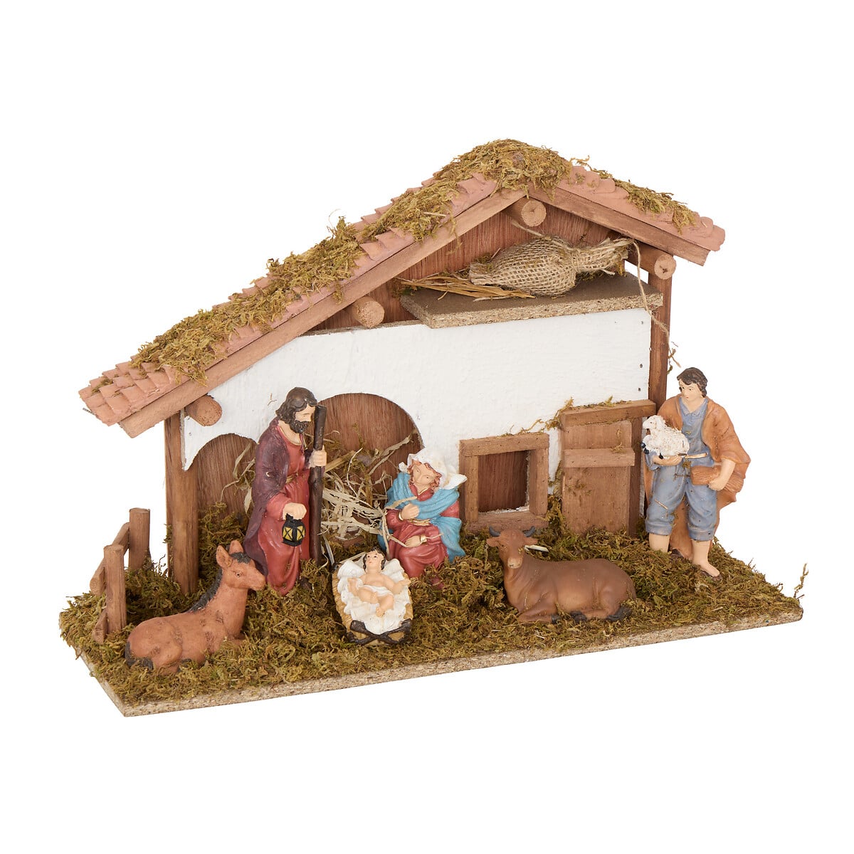 Pres&eacute;pio com cabana e 6 figuras 40x14x26.5cm