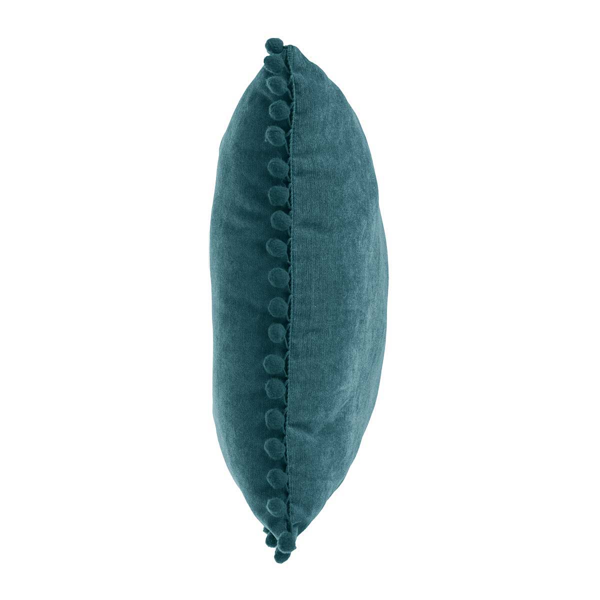 Almofada azul petr&oacute;leo com pompons 40x40cm