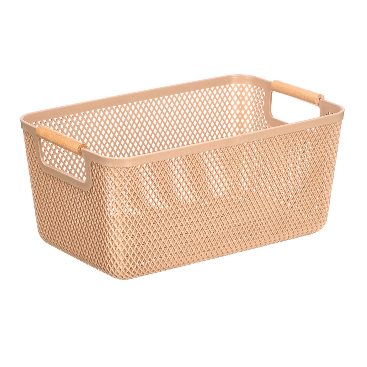 Cesto bege com pega em bambu 36x22cm