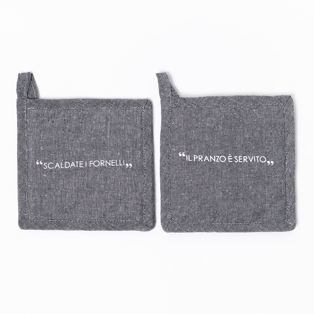 Conjunto de 2 pegas com frase cinza escuro em algod&atilde;o