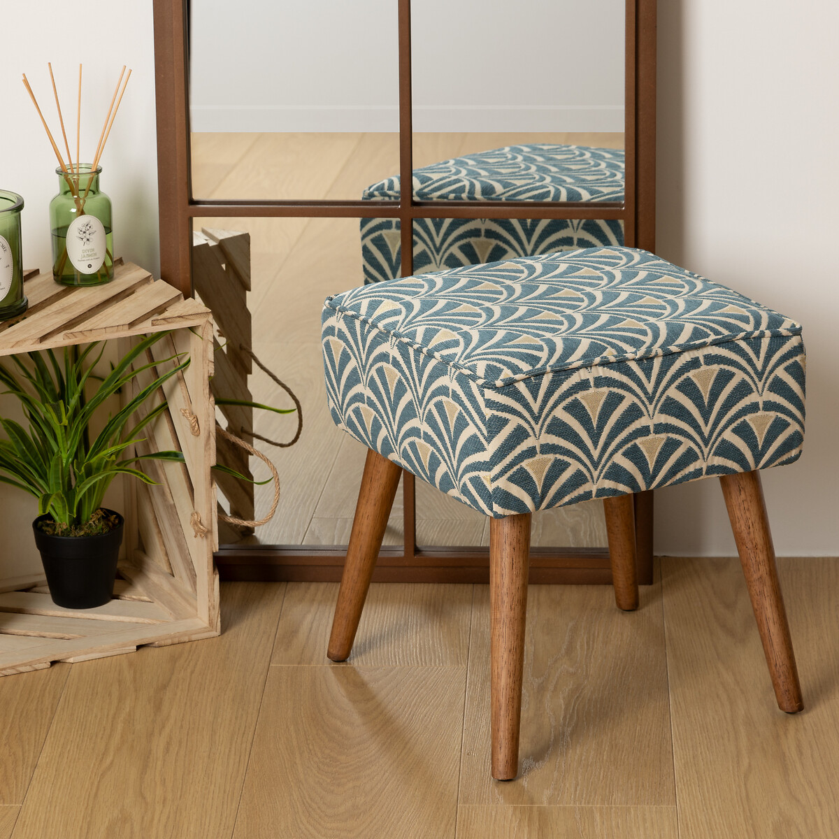 Tamborete CHIARA azul em madeira pinho 38x38x40cm