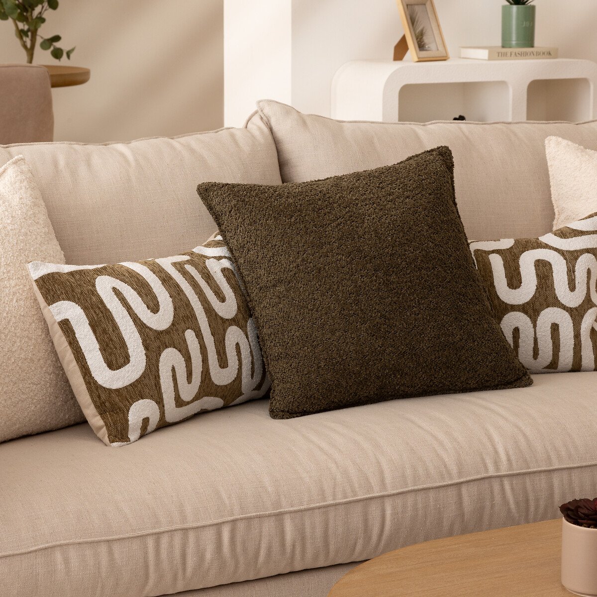 Almofada AUTOMNE bouclette verde caqui 45x45cm