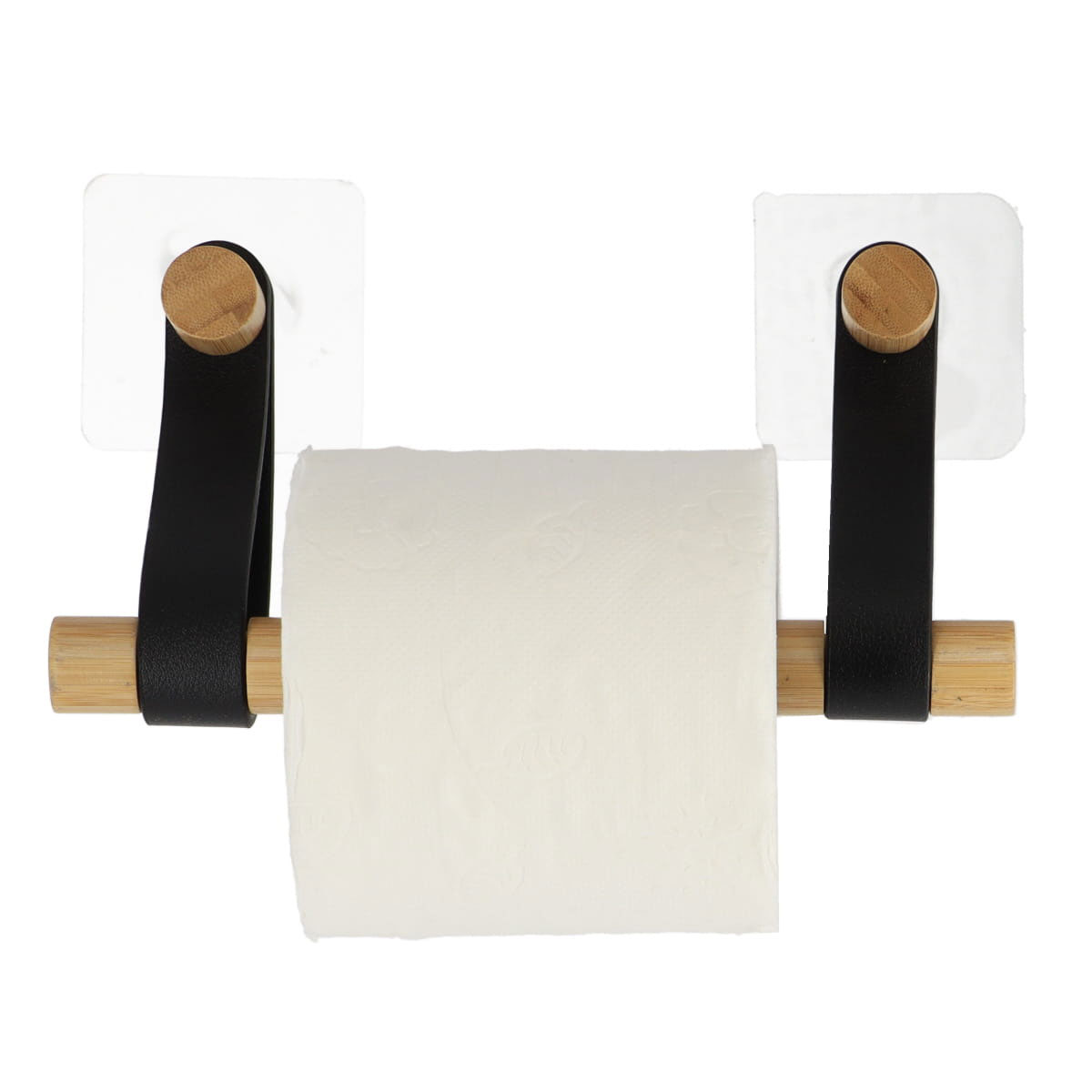Porta rolos wc em bambu com al&ccedil;a preta