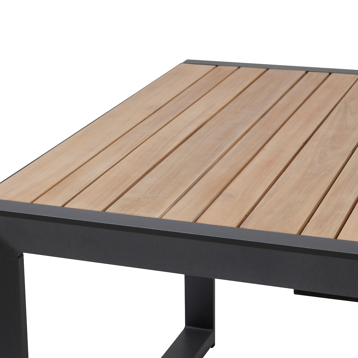 Mesa extens&iacute;vel corvo em alum&iacute;nio e madeira ac&aacute;cia 220-340cm
