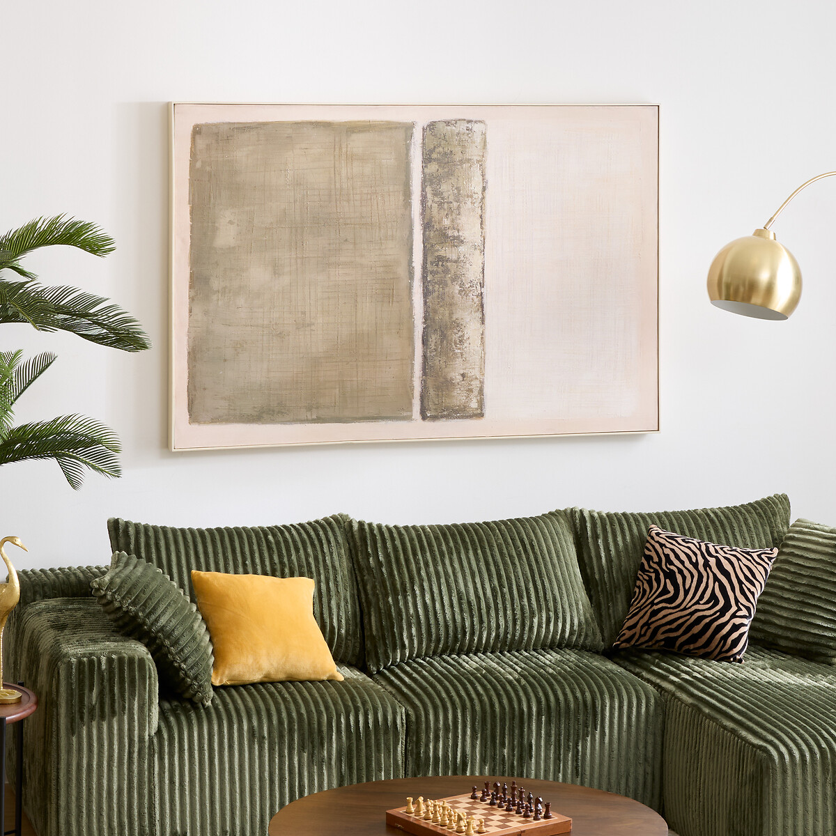 Sof&aacute; SOLKA tecido verde com chaise longue