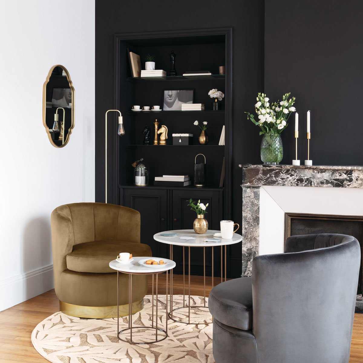 Mesa de apoio GARANCE branca em m&aacute;rmore 55x60cm