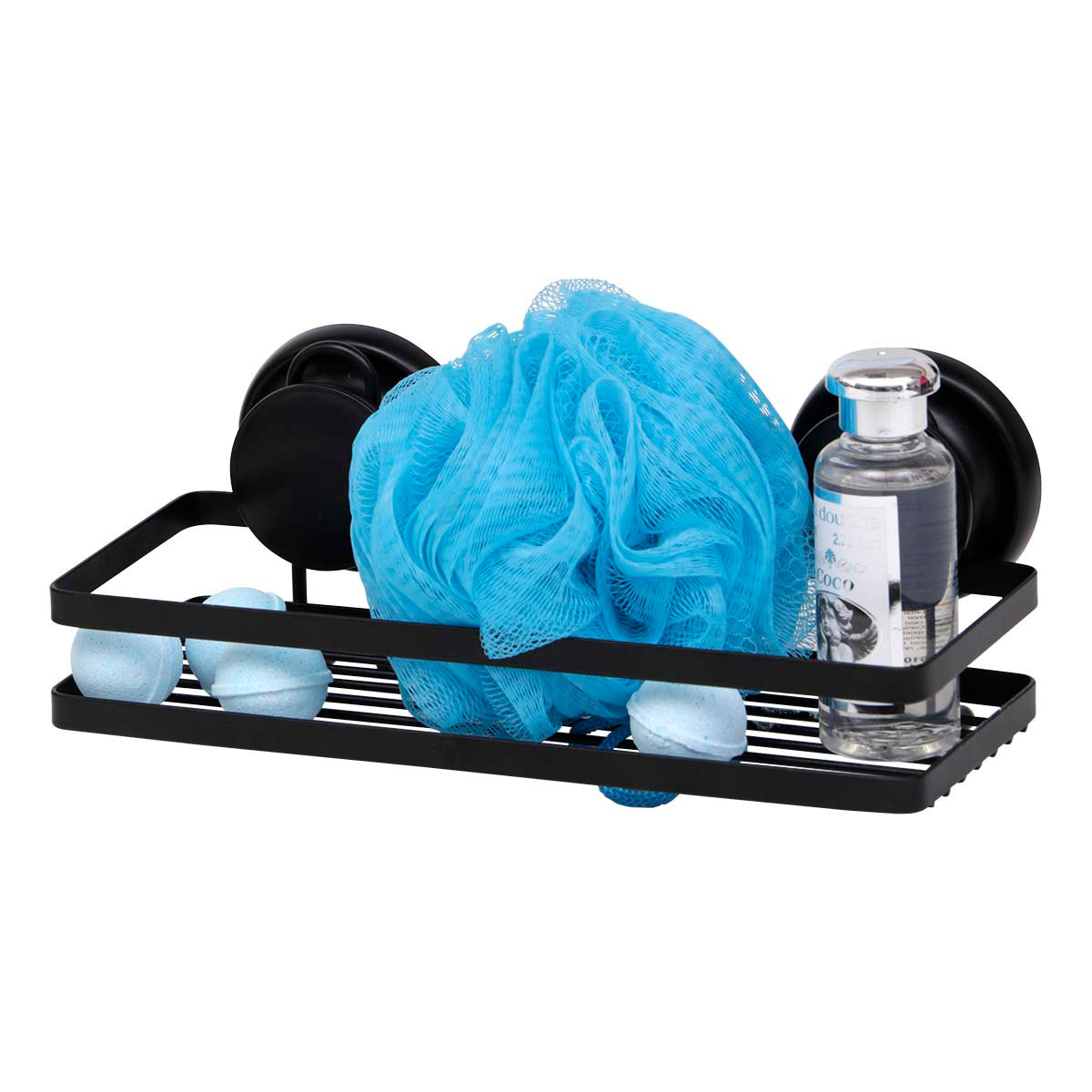 Suporte retangular preto em metal com ventosas