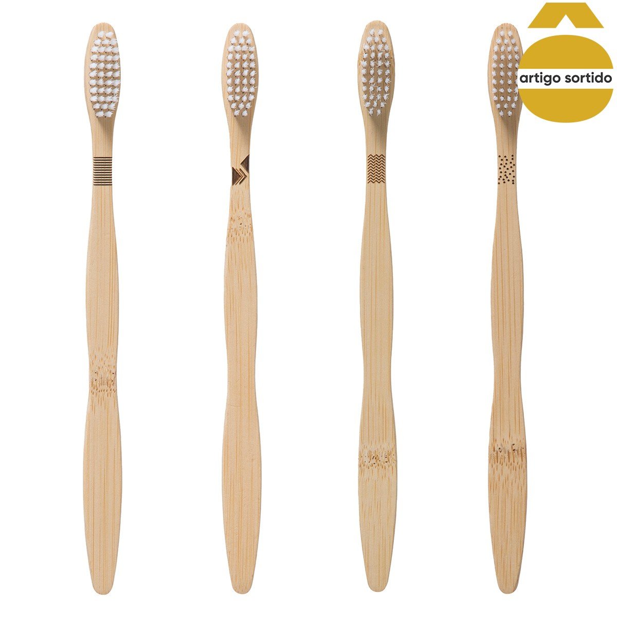 Conjunto de 4 escovas de dentes em bambu,  Conjunto de 4 escovas de dentes em bambu
