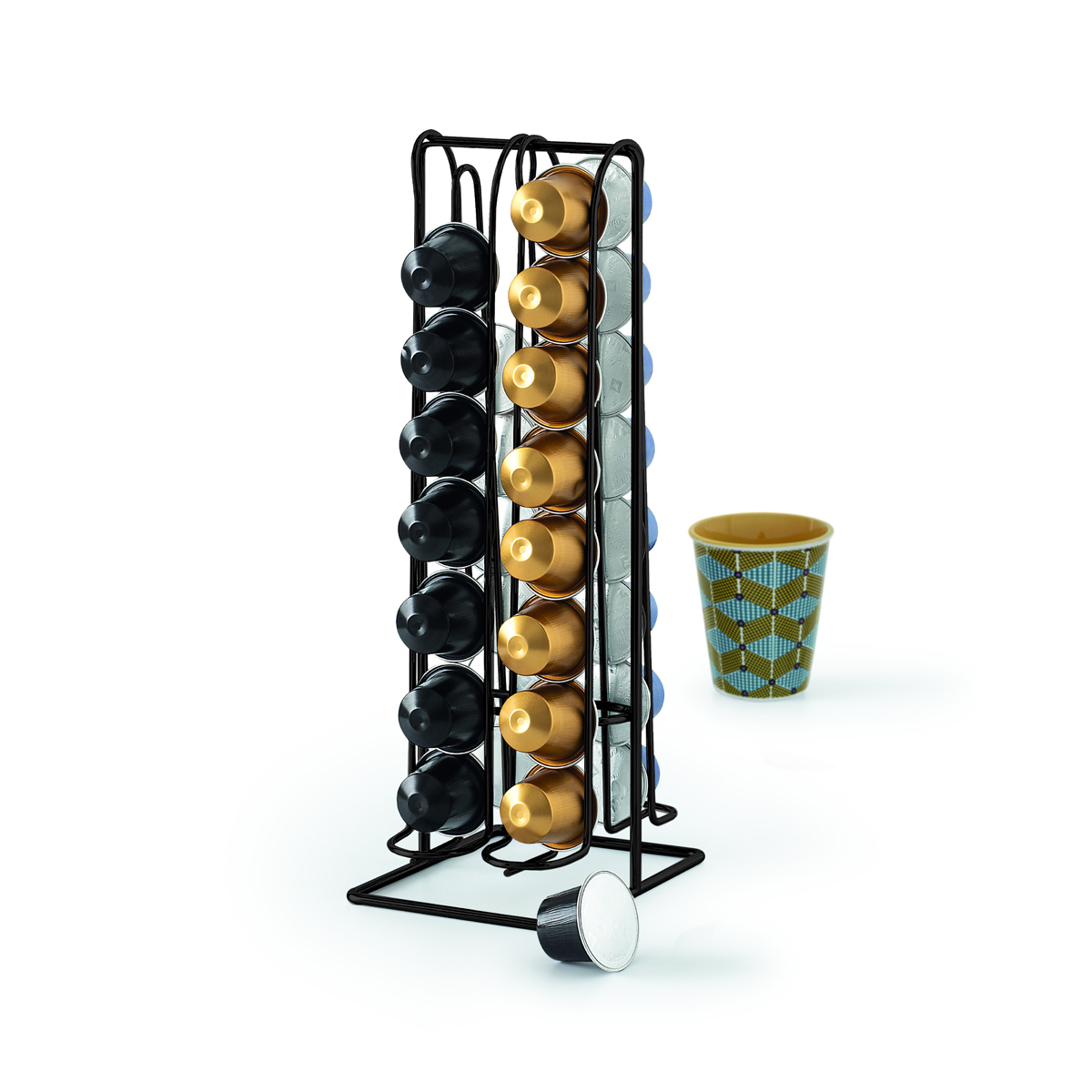 Suporte preto de metal para 32 cápsulas de café,  Suporte preto de metal para 32 cápsulas de café