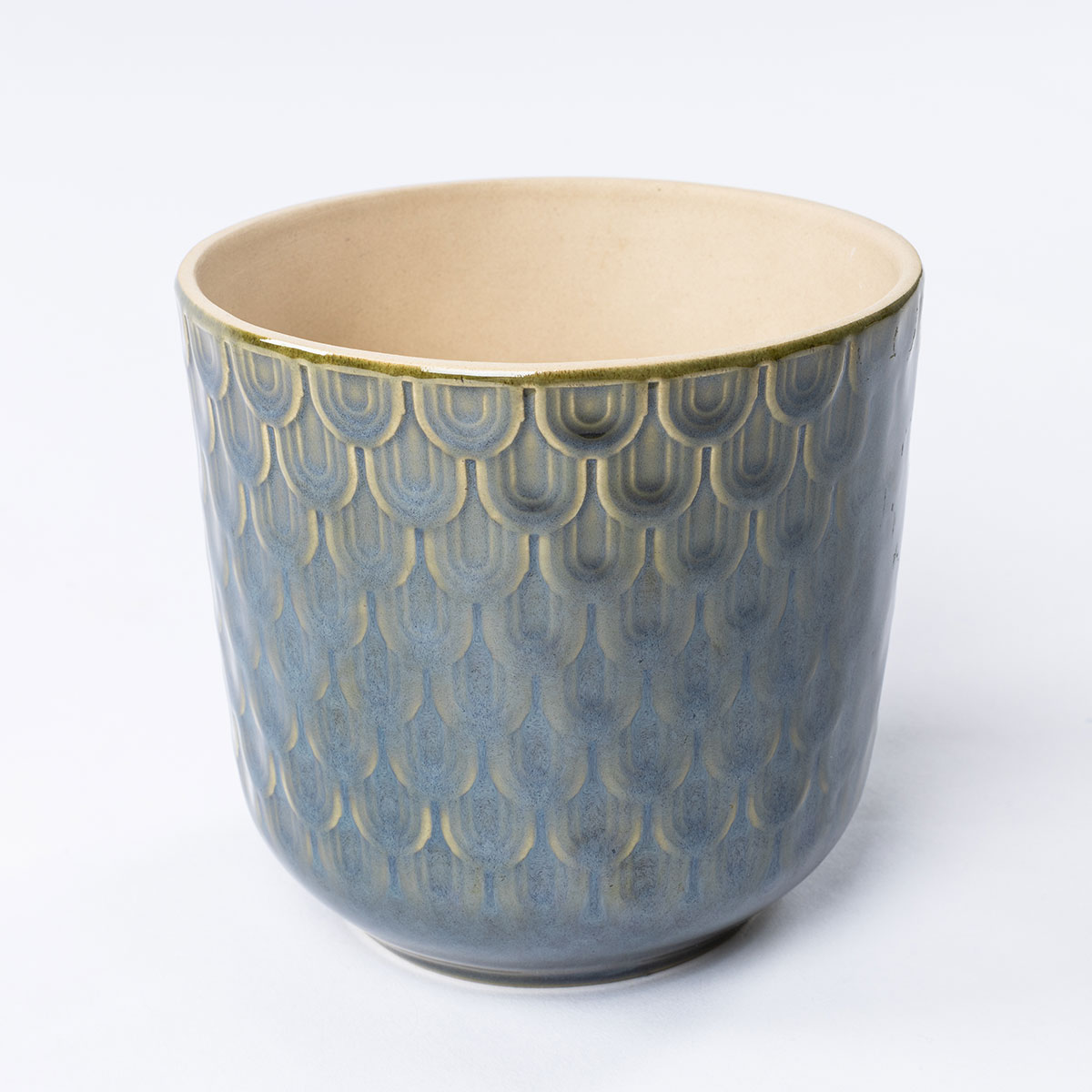 Vaso de cer&acirc;mica texturado verde 13,5cm