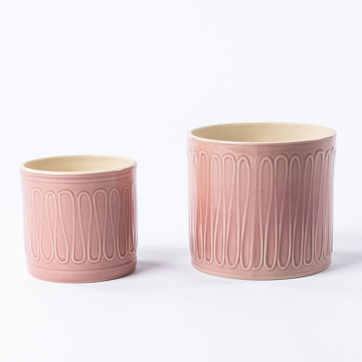 Vaso de cer&acirc;mica raiado rosa 14,5cm