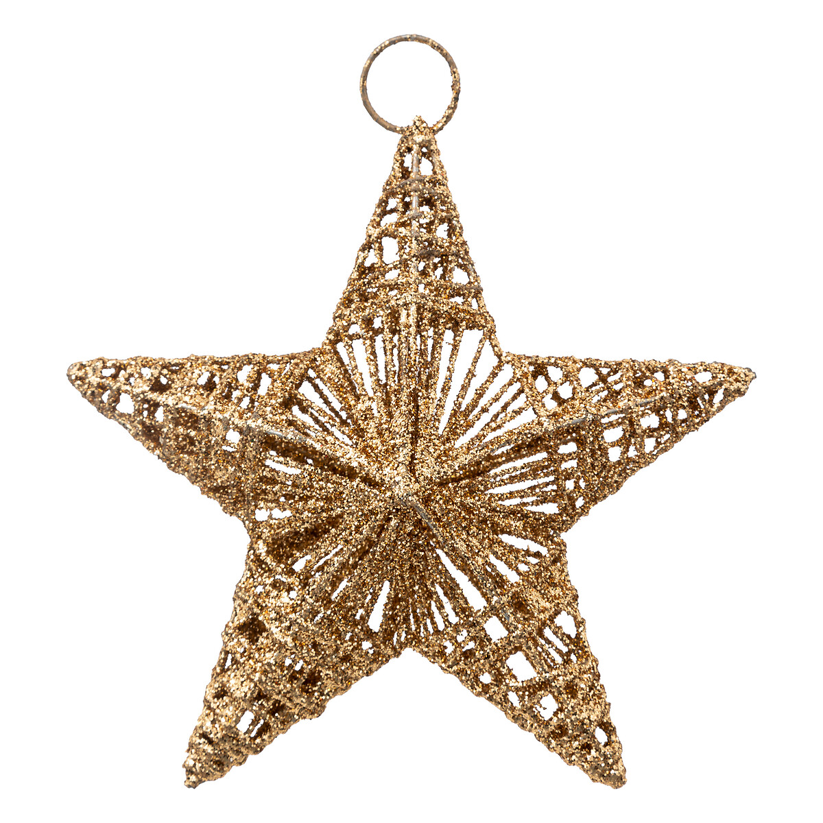 Estrela dourada em metal com linha