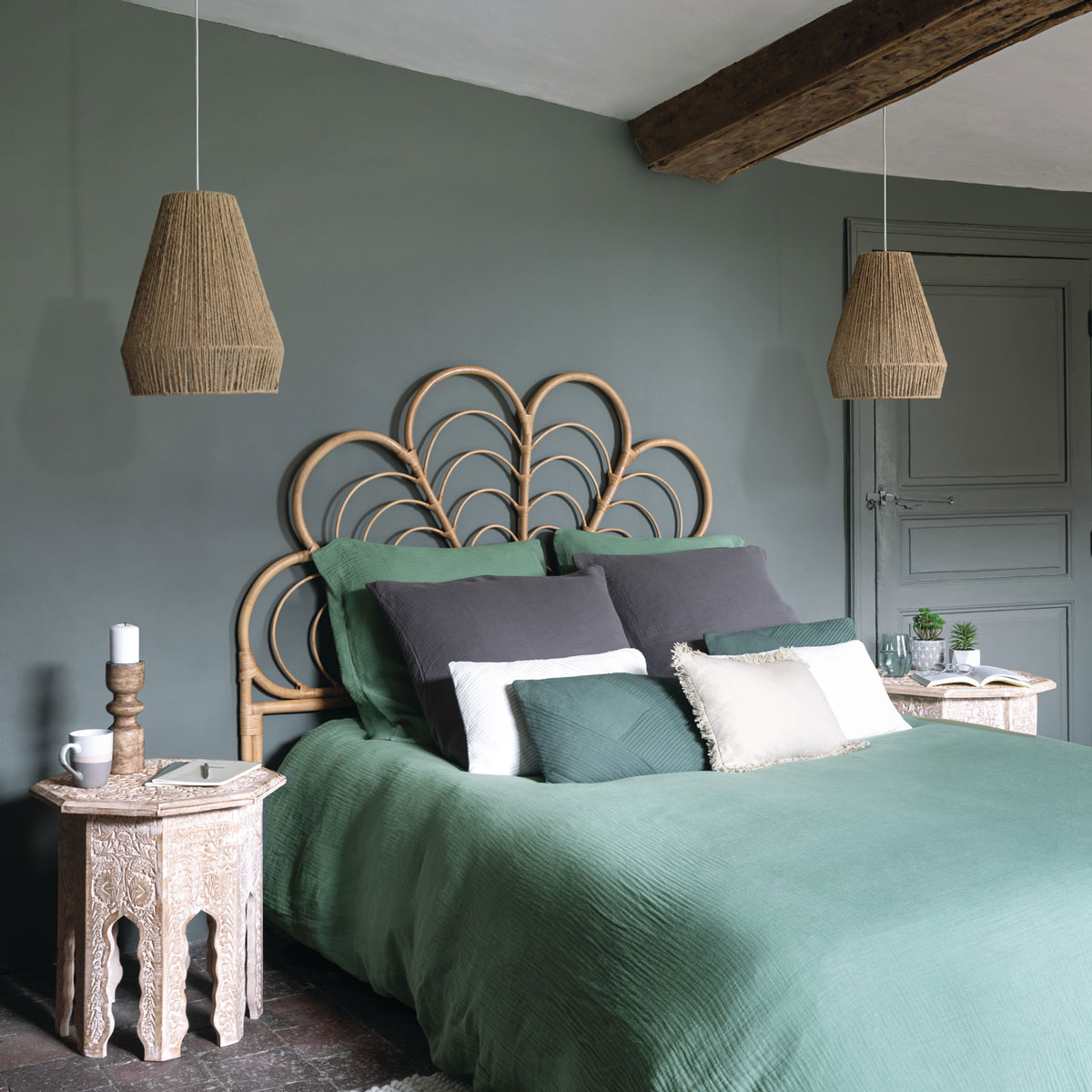 Capa de edredão e 2 capas de almofada gaze verde 220x240cm