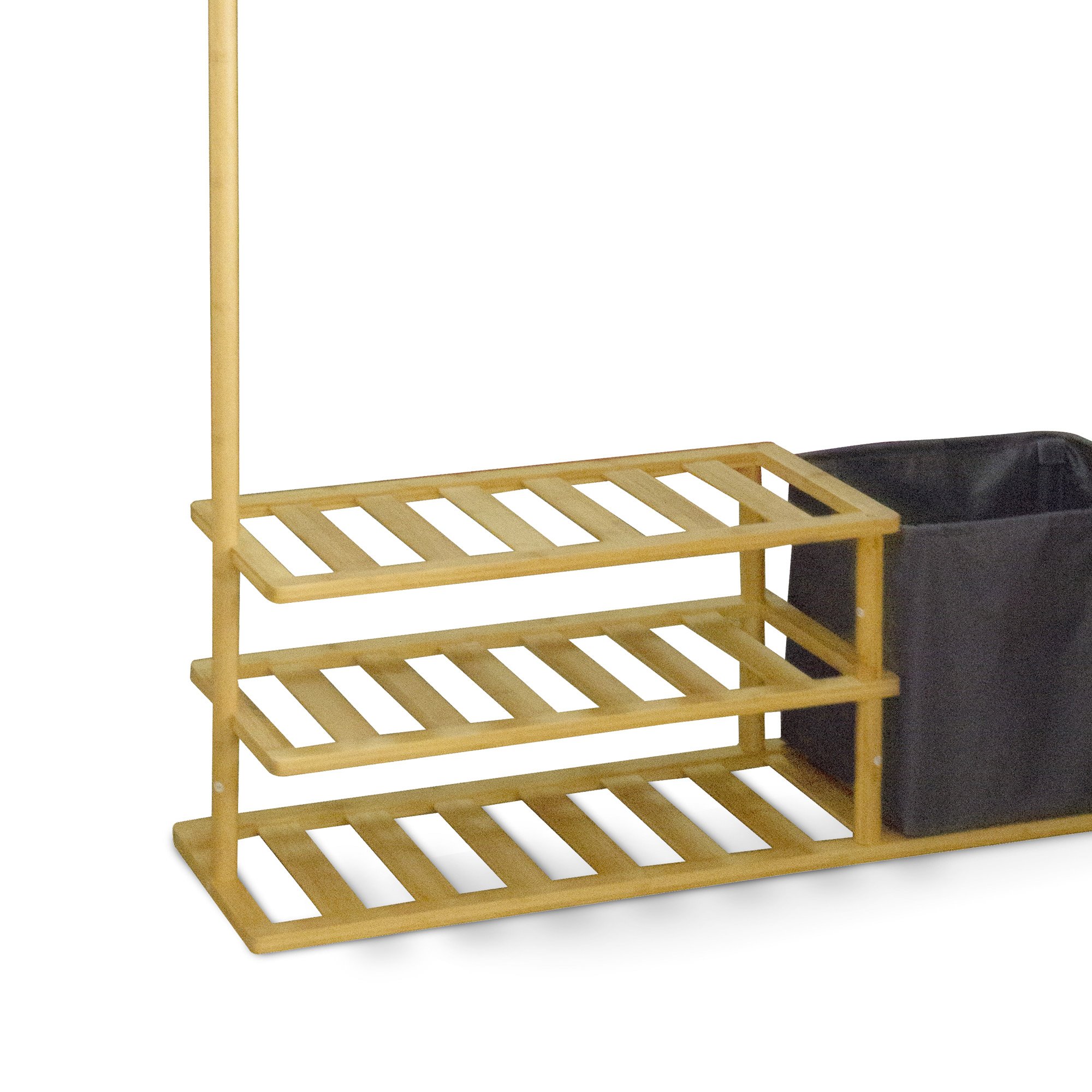 Cavalete em bambu com 3 prateleiras e 1 cesto