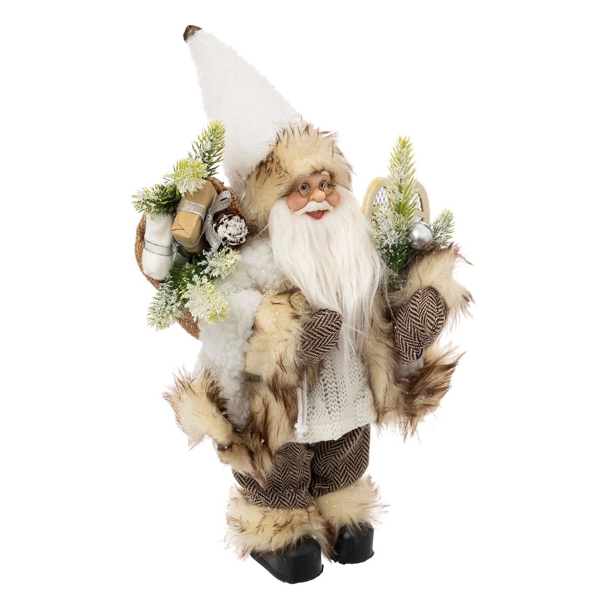 Figura pai natal branco e castanho luminoso 30cm