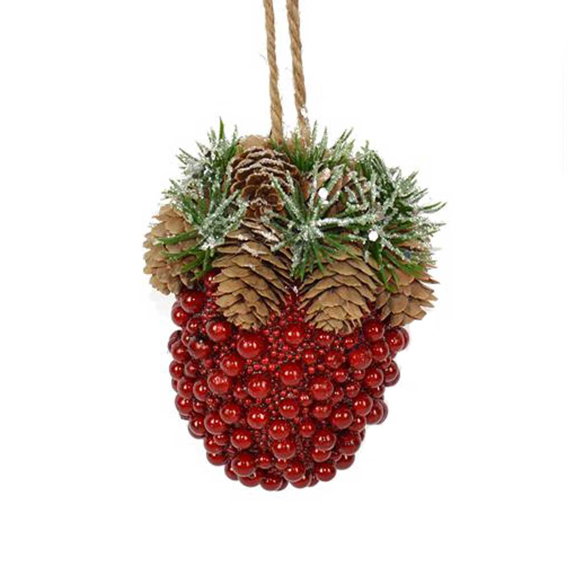 Bolota com pinhas e bagas vermelhas 13cm