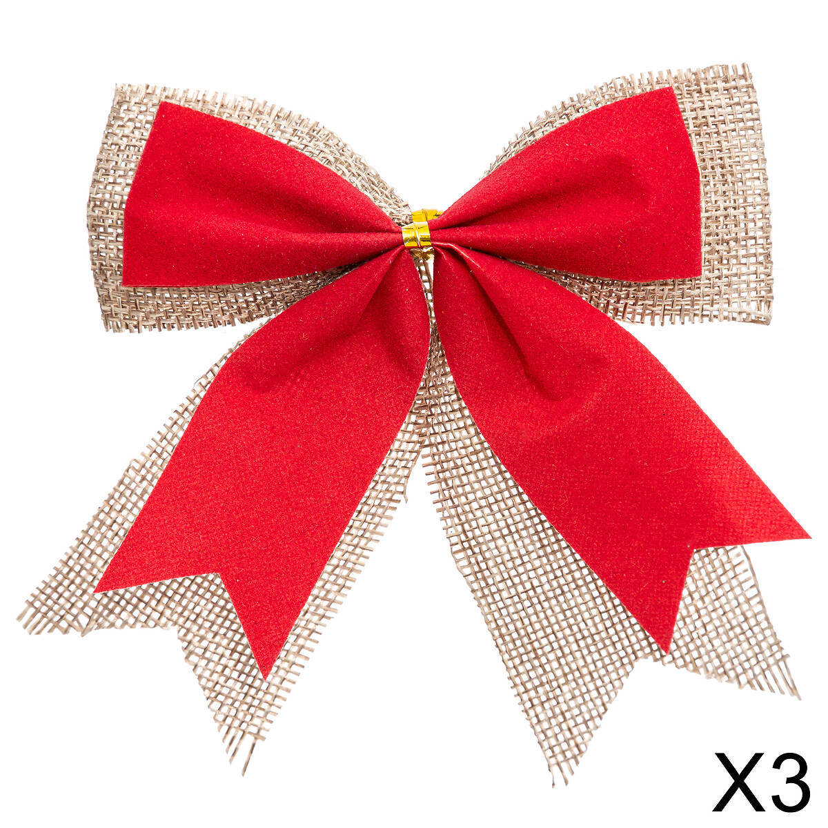 Conjunto de 3 laços vermelho e bege em juta