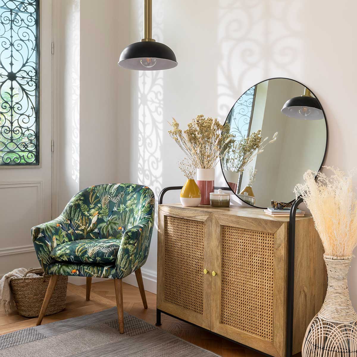 Espelho de parede ALICE redondo preto 76cm