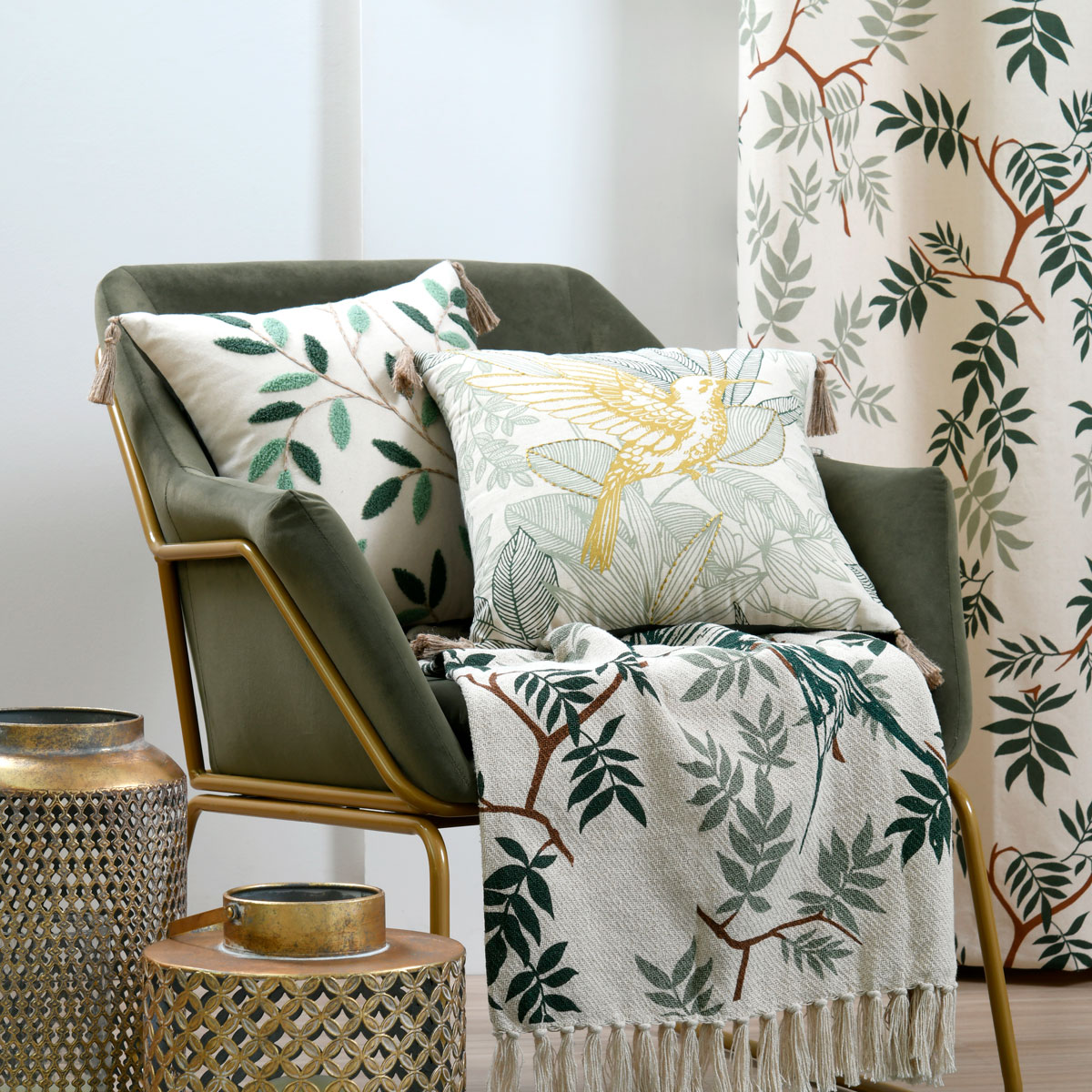 Almofada BOTANYS dourada em algod&atilde;o 40x40cm